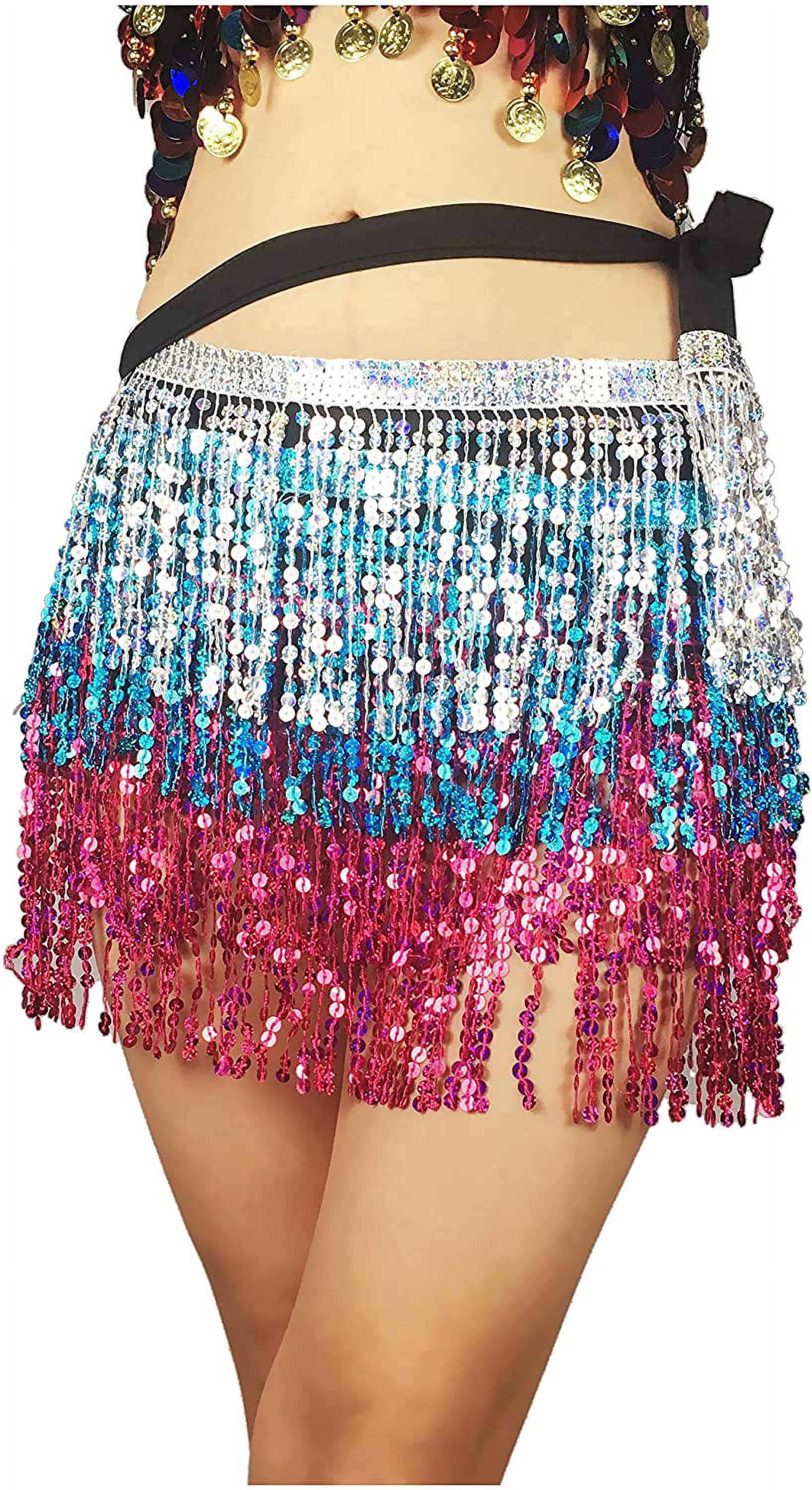 Shiny Sequins Tassel Hip Scarf - Belly Dance Skirt With Fringe For Latin, Samba, Festival & Performance