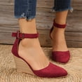 thumbnail image 1 of Women'S Belt Buckle Pointed Toe Wedge Sandals Ankle Strap Closed Toe Wedge Sandals shikongkuajing, 1 of 5