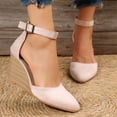 thumbnail image 1 of Women'S Belt Buckle Pointed Toe Wedge Sandals Ankle Strap Closed Toe Wedge Sandals shikongkuajing, 1 of 5