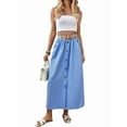 thumbnail image 1 of Women'S Belted A-Line High Waist Button Skirt with Pockets Blue S, 1 of 9