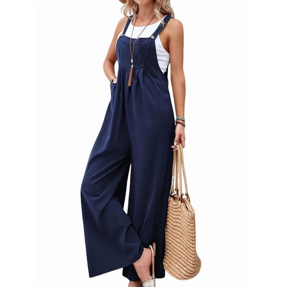 Women'S Bib Overalls Casual Loose Fit Jumper Adjustable Strap Wide Leg Jumpsuits with Pockets XL