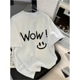 thumbnail image 1 of Women'S Big Kids Casual Cute Short-Sleeved Black WOW Letter Expression Pattern Printed Summer T-Shirt, Ladies Comfy Tees, Casual Sporty Tee, Summer Gifts, 1 of 5