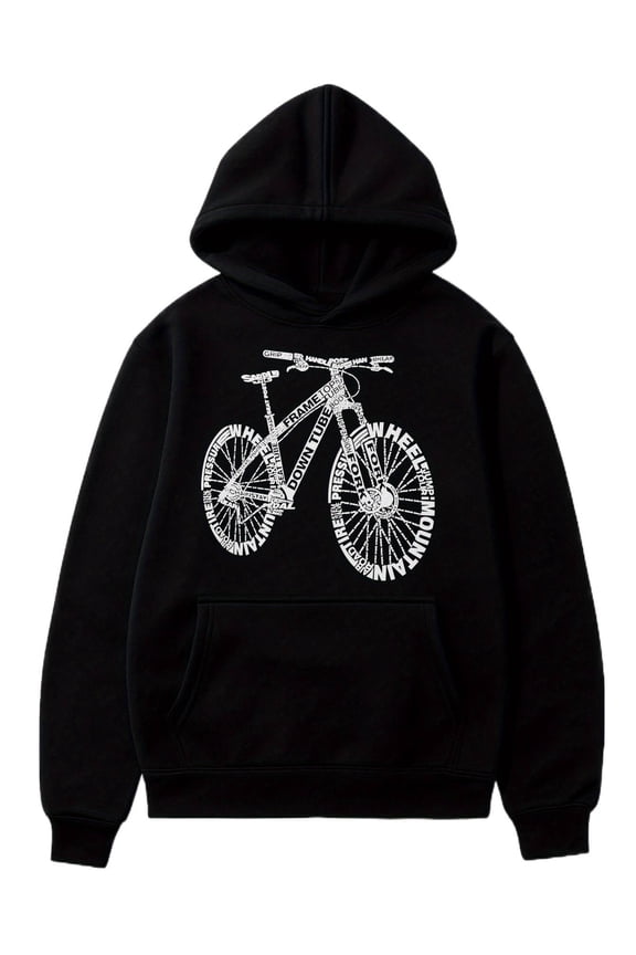 Women'S Bike Graphic Hoodie - Black with White Bike Design, Soft Pullover Sweatshirt for Women Cyclists, Cozy Fall/Winter Hooded Sweater, Everyday Streetwear & Cycling Apparel, Drawstring Hoodie for