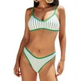 thumbnail image 1 of Women'S Bikini Sets Scoop Neck Padded 2 Piece Swimsuits High Cut Low Rise Cheeky Bathing Suit Green & White  XL, 1 of 8