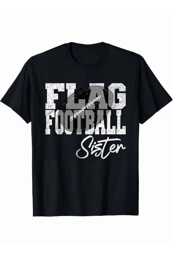 Women'S Black Flag Football Sister Graphic T-Shirt - Soft Breathable Short Sleeve Crew Neck Casual Top with Football Design, Regular Fit Muscle Tee for Sports Fans, Casual