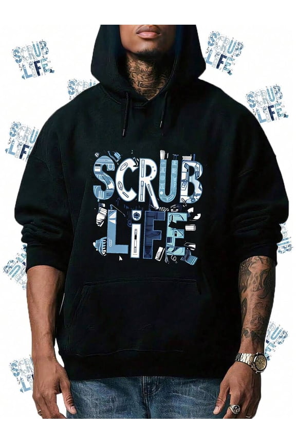 Women'S Black 'Scrub Life' Graphic Hoodie - Comfortable & Stylish Sweatshirt With Ribbed Cuffs, Front Pocket, And Drawstring Hood For Casual Everyday Wear, Casual Wear Hoodie Hooded Sweatshirt Comf