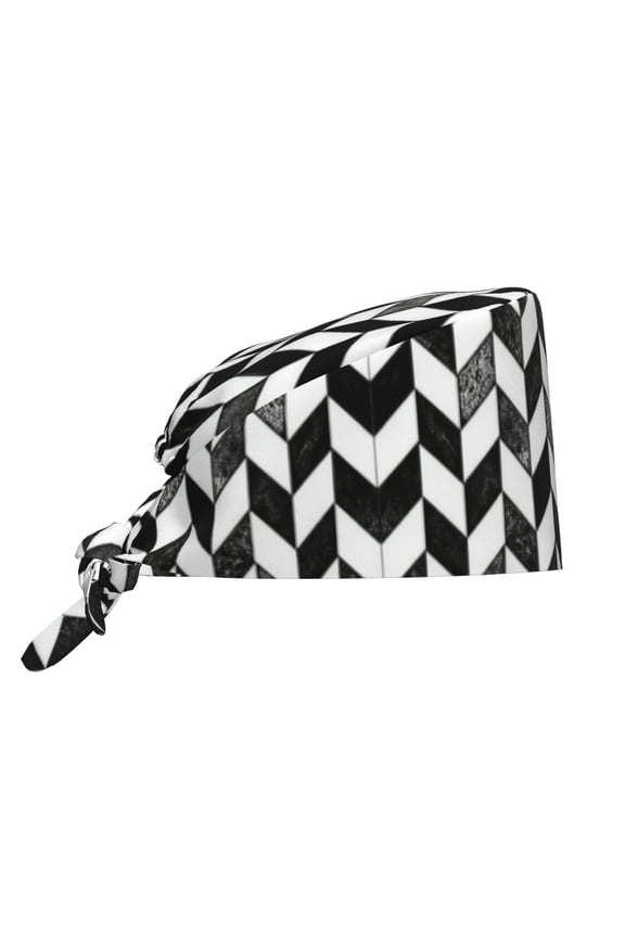 Women'S Black White Lattice Pattern Double-Sided Printed Adjustable Working Cap