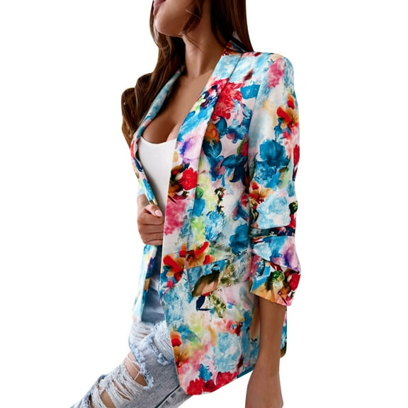 Women'S Blazers & Suit Jackets Fashion L Multicolor Printed Suit and Long Trousers Temperat Lapel Suit