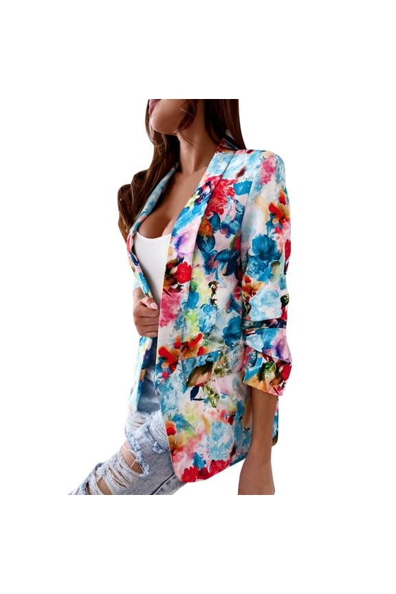 Women'S Blazers & Suit Jackets Fashion L Multicolor Printed Suit and Long Trousers Temperat Lapel Suit