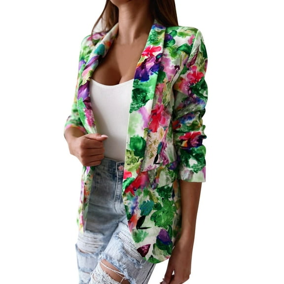 Women'S Blazers & Suit Jackets Fashion L Multicolor Printed Suit and Long Trousers Temperat Lapel Suit