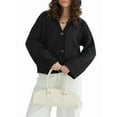 thumbnail image 1 of Women'S Blend Chunky Cardigan V-Neck Pocket Knitted Cardigan Black L, 1 of 8