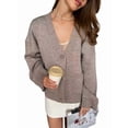thumbnail image 1 of Women'S Blend Chunky Cardigan V-Neck Pocket Knitted Cardigan Camel S, 1 of 8