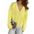 thumbnail image 1 of Women'S Blend Chunky Cardigan V-Neck Pocket Knitted Cardigan Yellow S, 1 of 8