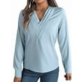 thumbnail image 1 of Women'S Blouses Dressy Casual Triple V Neck Long Sleeve Blouse Business Work Tops Light Blue S, 1 of 8