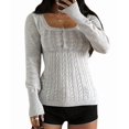 thumbnail image 1 of Women'S Boat Neck Cable Knit Sweater, Long Sleeve Off Shoulder Ribbed Slim Fit Pullover Tops Cute Fall Outfits Gray L, 1 of 7