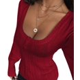 thumbnail image 1 of Women'S Boat Neck Cable Knit Sweater, Long Sleeve Off Shoulder Ribbed Slim Fit Pullover Tops Cute Fall Outfits Red M, 1 of 9