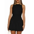 thumbnail image 1 of Women'S Bodycon Boat Neck Mini Dresses Sleeveless Ruched Ruffle Hem Club Party Short Dress Black S, 1 of 7