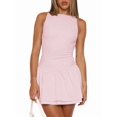 thumbnail image 1 of Women'S Bodycon Boat Neck Mini Dresses Sleeveless Ruched Ruffle Hem Club Party Short Dress Pink S, 1 of 5