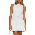 thumbnail image 1 of Women'S Bodycon Boat Neck Mini Dresses Sleeveless Ruched Ruffle Hem Club Party Short Dress White L, 1 of 7