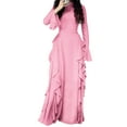 thumbnail image 1 of Women'S Bodycon Dresses Elegant Bell Sleeve Ruffle Hem Cocktail Party Long Dress Pink L, 1 of 9