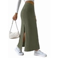 thumbnail image 1 of Women'S Bodycon Knitted Pencil Skirts Elastic Split High Waisted Midi Skirt Army Green XXL, 1 of 8