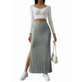 thumbnail image 1 of Women'S Bodycon Knitted Pencil Skirts Elastic Split High Waisted Midi Skirt Light Gray L, 1 of 7