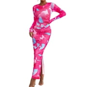 green emerald velvet dress Women's Bodycon Maxi Dress Fall Fashion Long Sleeve Floral Print Tight   Divahotcouture
