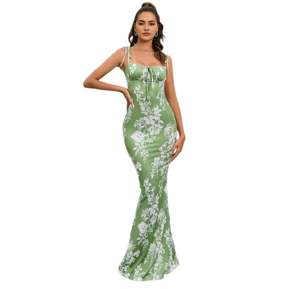 Women'S Bodycon Maxi Dress Summer Casual Spaghetti Strap Sleeveless Backless High Split Long Dresses Green S
