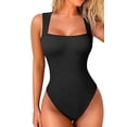 thumbnail image 1 of Women'S Bodysuits Ribbed Strappy Square Neck Sleeveless Tummy Control Tank Tops Bodysuits Black XL, 1 of 7