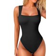thumbnail image 1 of Women'S Bodysuits Ribbed Strappy Square Neck Sleeveless Tummy Control Tank Tops Bodysuits Black XXL, 1 of 5