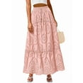 thumbnail image 1 of Women'S Boho Casual Summer 2025 Lace Embroidery Eyelet Elastic Waist Flowy Tiered A-Line Beach Maxi Skirt Pink M, 1 of 8