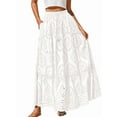 thumbnail image 1 of Women'S Boho Casual Summer 2025 Lace Embroidery Eyelet Elastic Waist Flowy Tiered A-Line Beach Maxi Skirt White XL, 1 of 8