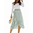 thumbnail image 1 of Women'S Boho Floral Print Wrap Front Self Tie Knot Ruffle Hem Split Midi Skirt Green XL, 1 of 8
