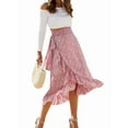 thumbnail image 1 of Women'S Boho Floral Print Wrap Front Self Tie Knot Ruffle Hem Split Midi Skirt Pink M, 1 of 8