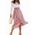 thumbnail image 1 of Women'S Boho Floral Print Wrap Front Self Tie Knot Ruffle Hem Split Midi Skirt Pink S, 1 of 8