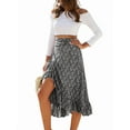 thumbnail image 1 of Women'S Boho Floral Print Wrap Front Self Tie Knot Ruffle Hem Split Midi Skirt, 1 of 7