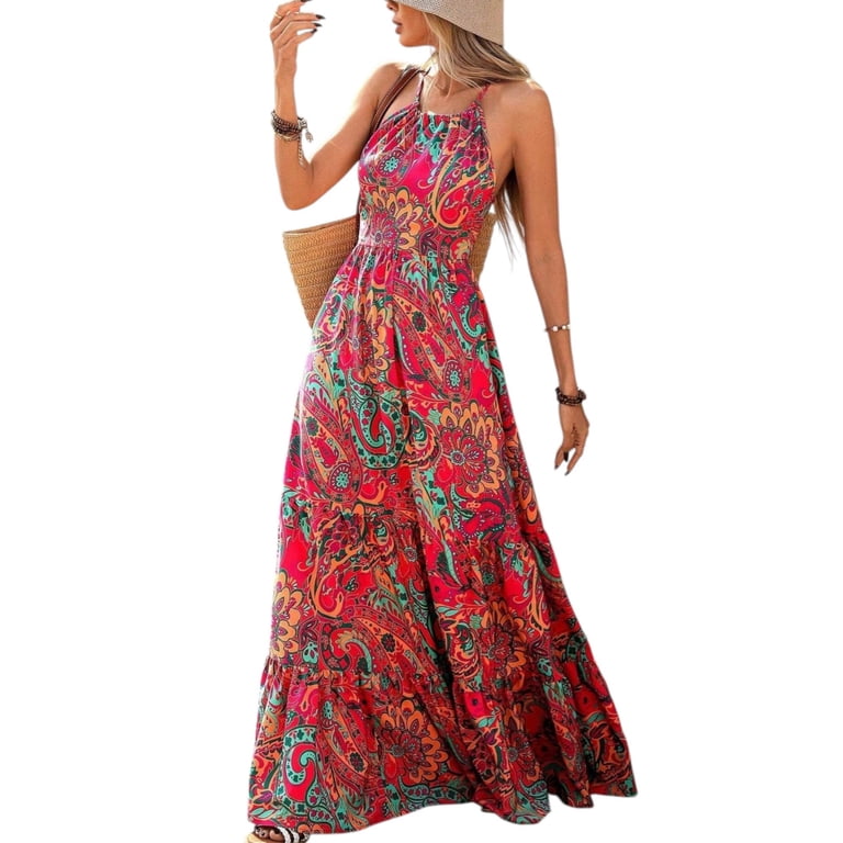 Women'S Boho Halter Print Maxi Dress Sexy Backless Elegant Sundress Cruise Outfits - Walmart.com Women'S Boho Halter Print Maxi Dress Sexy Backless Elegant Sundress Cruise Outfits - Walmart.com
