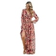 thumbnail image 1 of Women'S Boho Maxi Dress V Neck Puff Long Sleeve Ruffle A-Line Split Swing Chiffon Dresses Red Flower M, 1 of 6