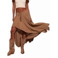 thumbnail image 1 of Women'S Boho Maxi Skirt High Low Asymmetrical Ruffle Hem Flowy Western Skirt Camel Color L, 1 of 9