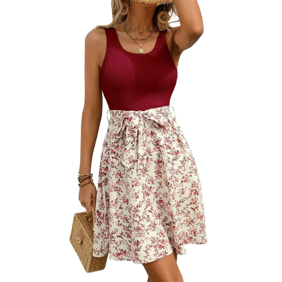 Women'S Boho Summer Dresses Casual Floral Maxi Dress Polka Dot Spaghetti Strap Flowy Midi Dresses Deep Red L