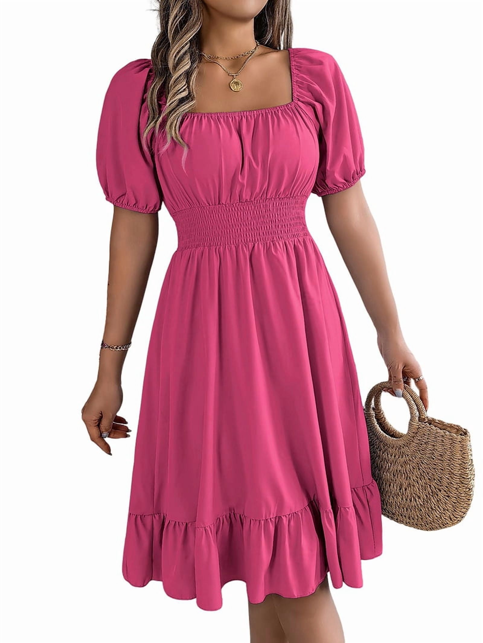 Women's Summer Square Neck Puff Sleeve Mini Dress | Off Shoulder, A-Line, Casual Sundress For Wedding & Party
