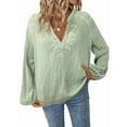 thumbnail image 1 of Women'S Boho Tops Long Sleeve V Neck Embroidery Blouse Linen Shirt Matcha Green L, 1 of 8