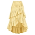 thumbnail image 1 of Women'S Boho Wrap Front Self Tie Knot Ruffle Hem Split Midi Skirt Yellow M, 1 of 8