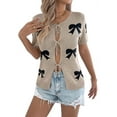 thumbnail image 1 of Women'S Bow-Knot Cardigan Sweaters Short Sleeve Loose Knit Tops Khaki S, 1 of 9