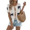 thumbnail image 1 of Women'S Bow-Knot Cardigan Sweaters Short Sleeve Loose Knit Tops L, 1 of 9