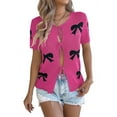thumbnail image 1 of Women'S Bow-Knot Cardigan Sweaters Short Sleeve Loose Knit Tops Rose Red S, 1 of 9