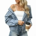 thumbnail image 1 of Women'S Boyfriend Style Denim Jacket Fashion Loose Denim Coat Autumn Washed Hooded Denim Jacket Outerwear Tops Blue M, 1 of 8