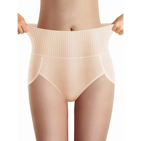 Women'S Breathable Solid Color Triangle Underwear High Waist Tummy Control Hip Lifting Skin Color XXL