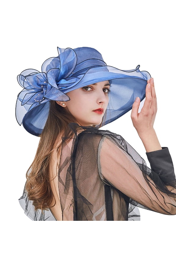 Women'S Bridal Tea Party Wedding Hat Flower Mesh Sun Visor Beach Sunscreen Headwear