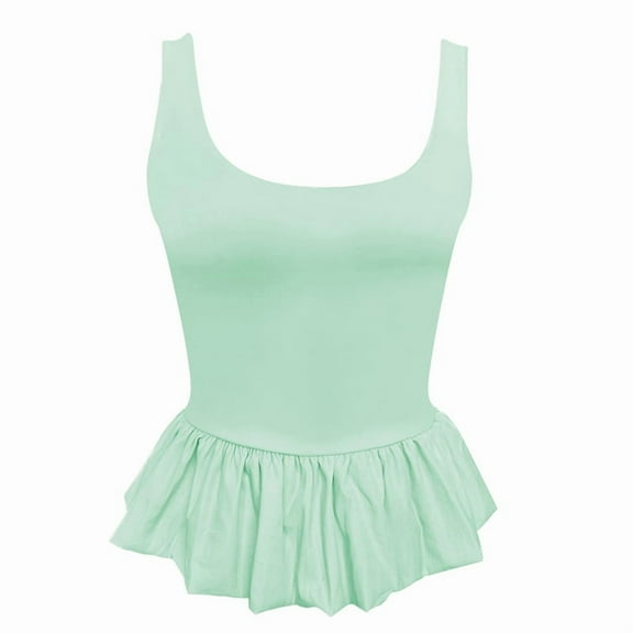 Women'S Bubble Hem Tank Top Scoop Neck Backless Sleeveless Patchwork Peplum Going Out Babydoll Shirts Light Green S